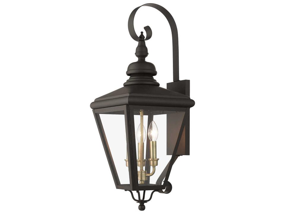 Adams 3-Light Outdoor Wall Lantern in Bronze with Antique Brass Accents