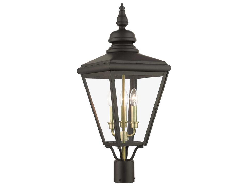 Adams 3-Light Outdoor Post Light in Bronze with Antique Brass Accents