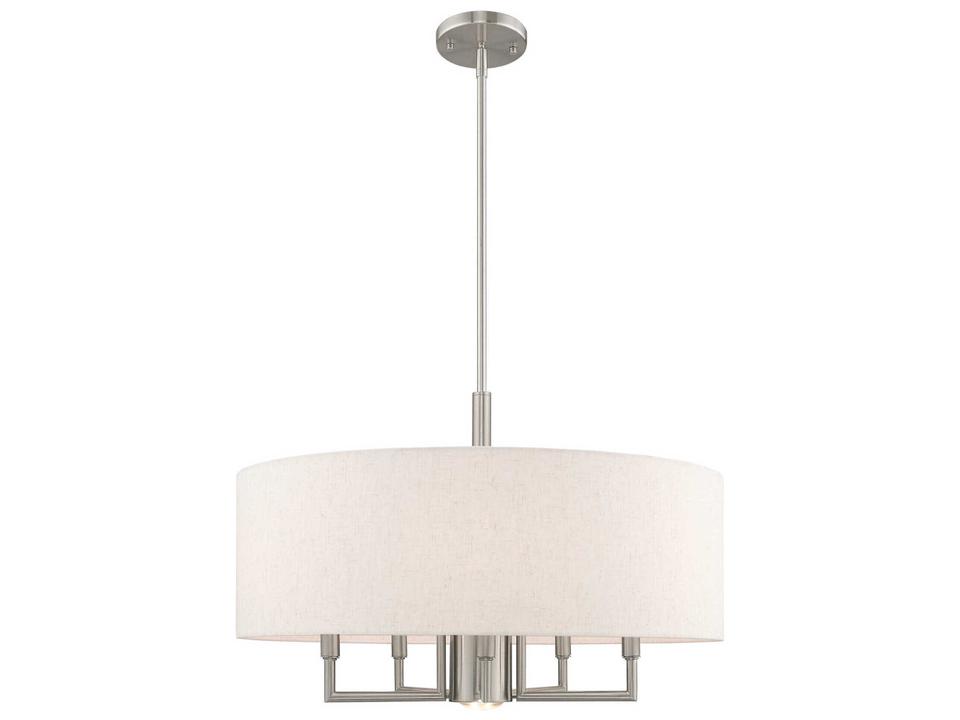 Meridian 6-Light Brushed Nickel Drum Chandelier with Oatmeal Shade