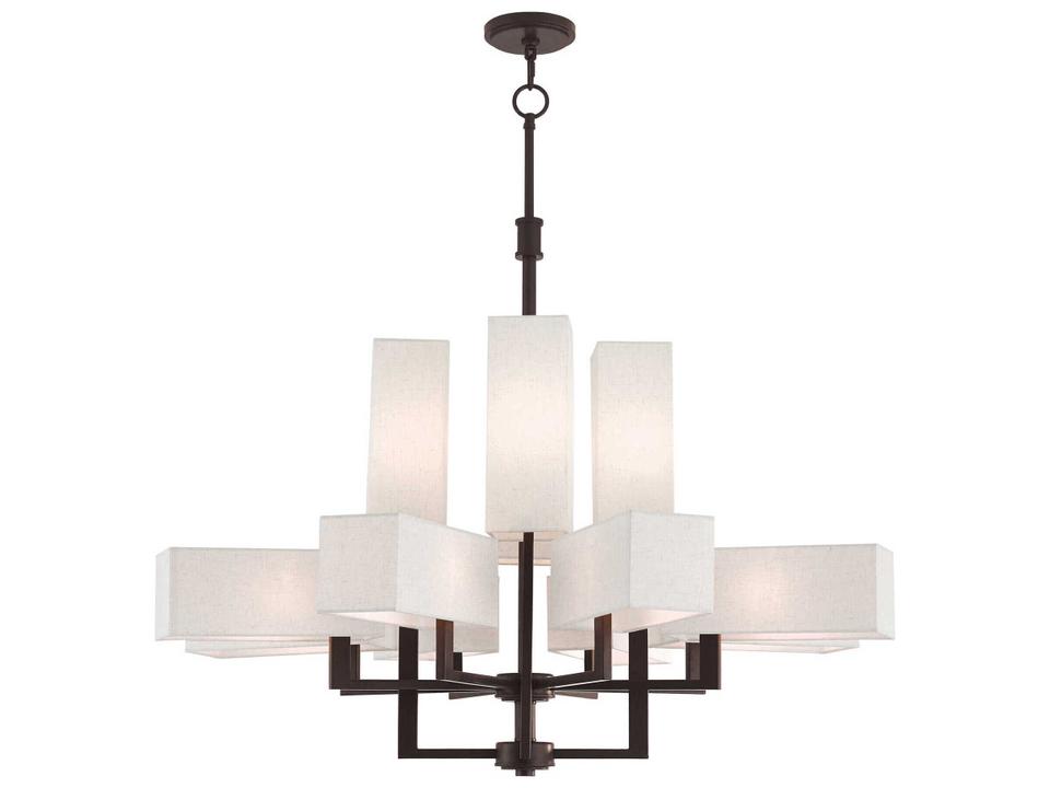 Rubix 12-Light Foyer Chandelier in Bronze with Oatmeal Shades