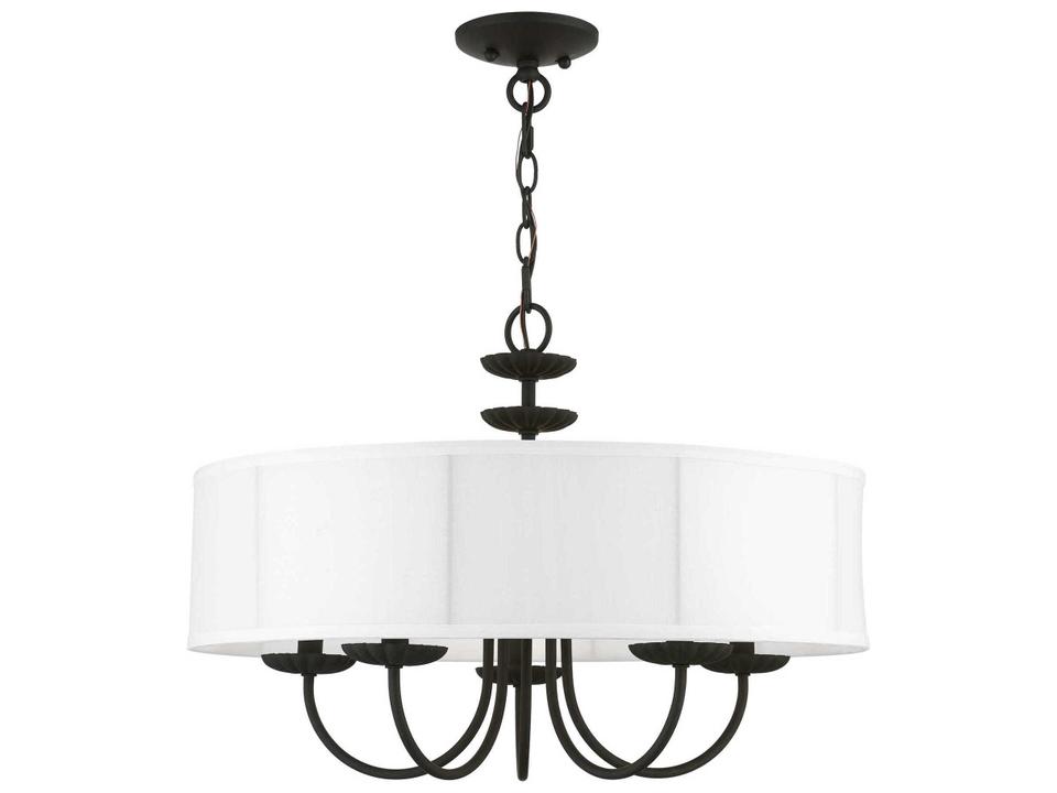 Brookdale 5-Light Black Drum Chandelier with Off-White Shade