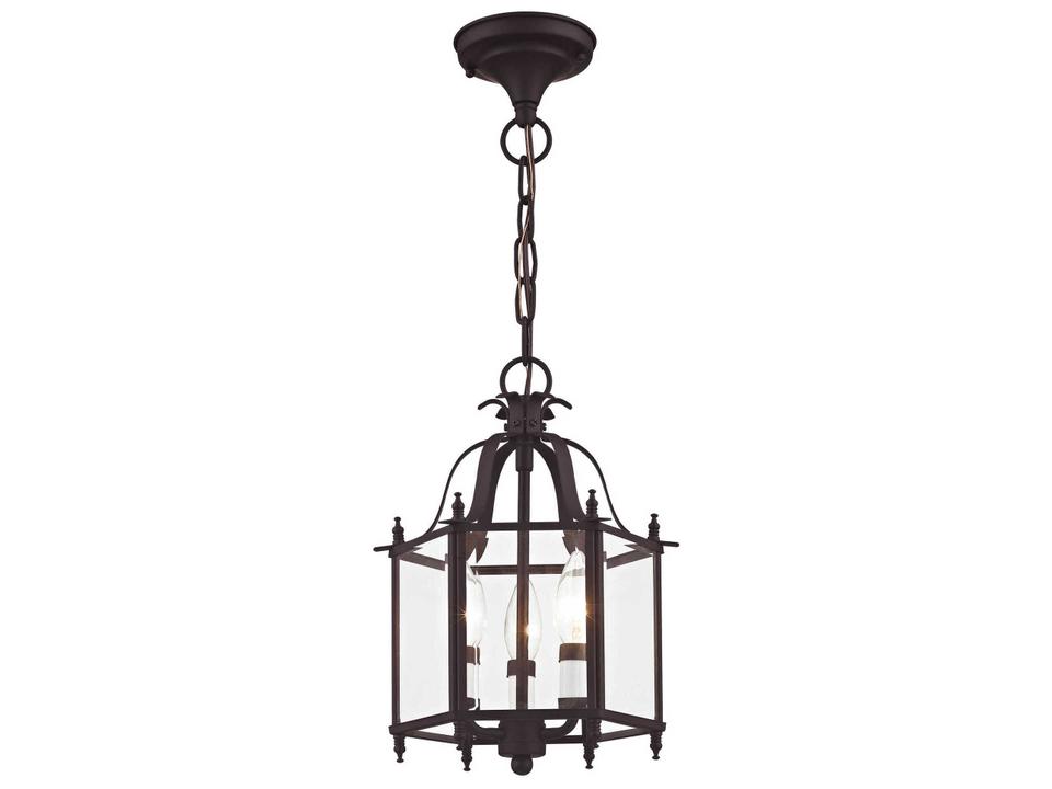 Livingston 3-Light Bronze Lantern Chandelier with Clear Beveled Glass