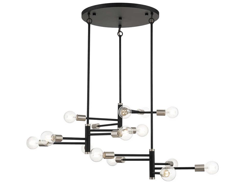 Bannister 15-Light Linear Chandelier in Black and Brushed Nickel