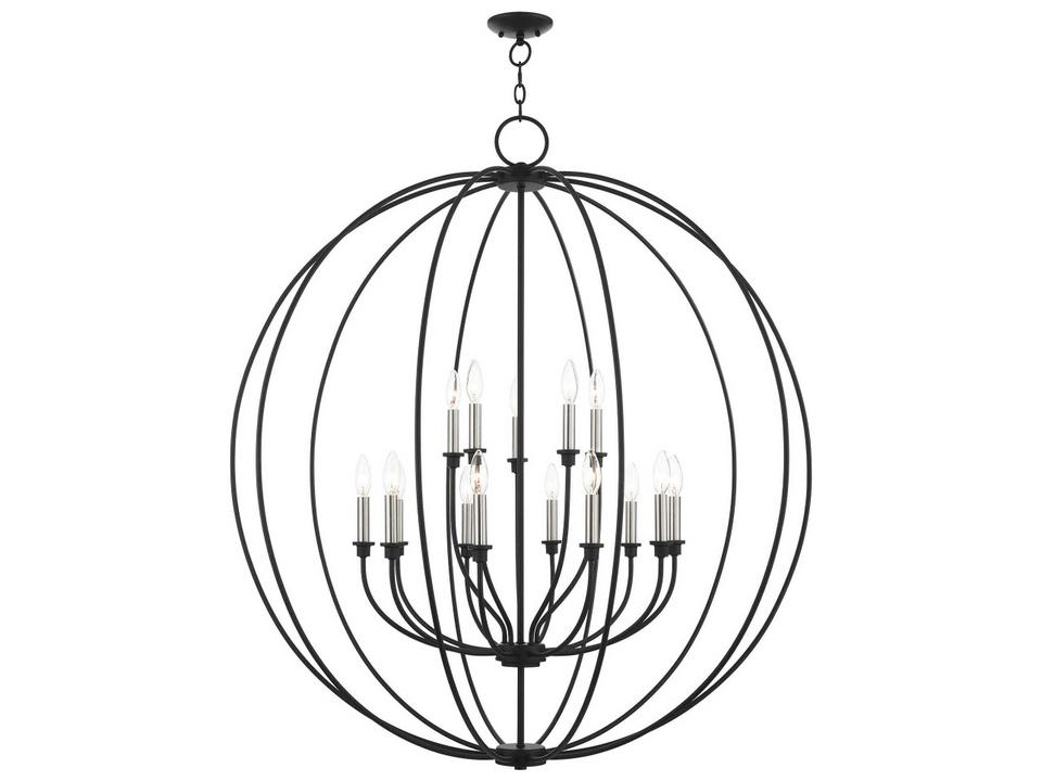 Milania 15-Light Transitional Grande Foyer Chandelier in Black with Brushed Nickel Accents
