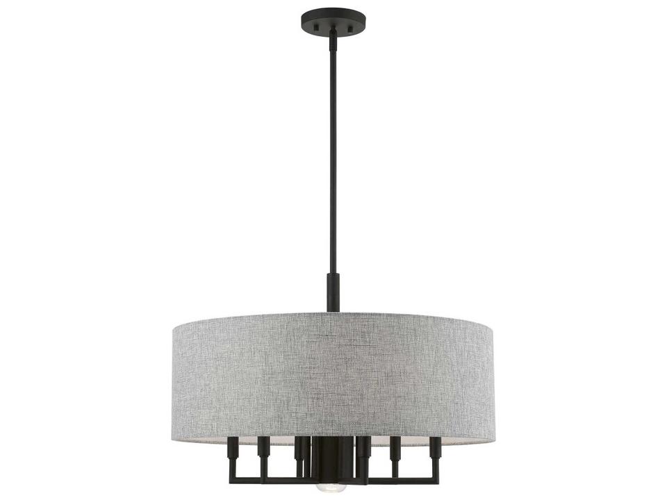Dakota 7-Light Black Drum Chandelier with Urban Gray Shade