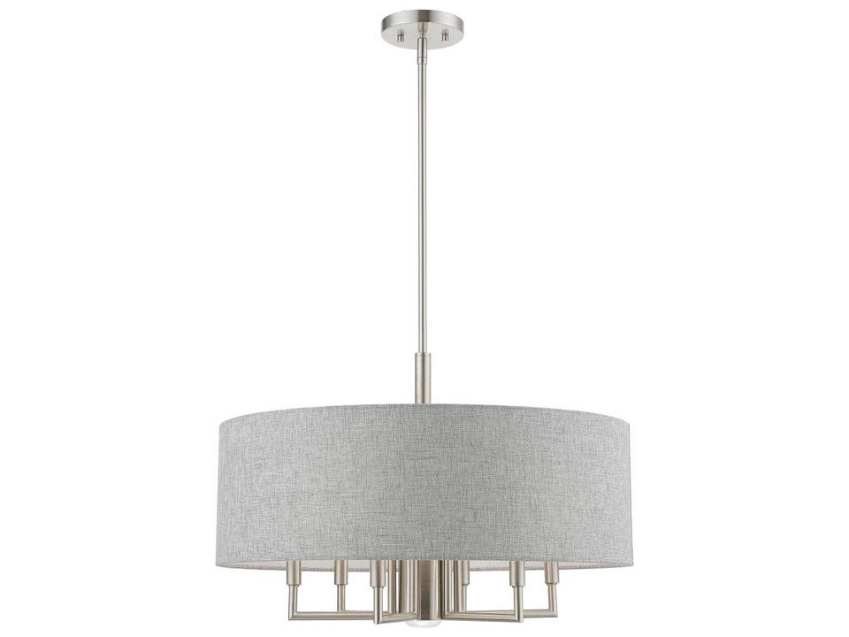 Dakota 7-Light Brushed Nickel Drum Chandelier with Gray Fabric Shade