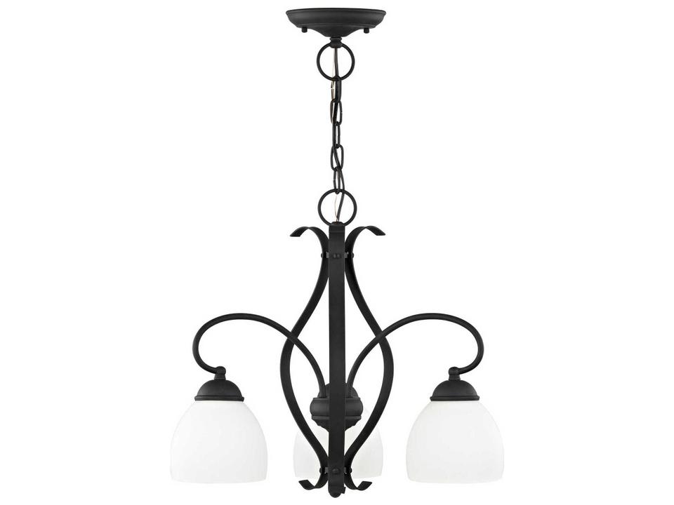 3-Light Brookside Chandelier in Black with Satin Opal White Glass