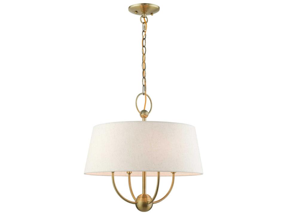Cartwright 4-Light Antique Brass Empire Chandelier with Off-White Fabric Shade