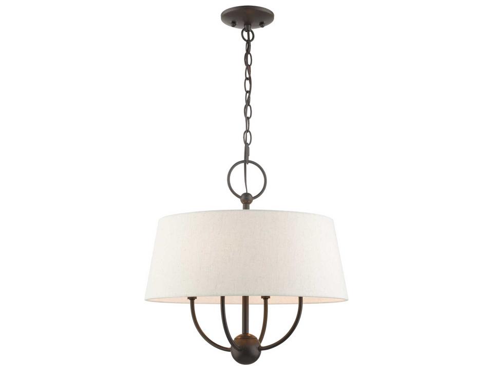 4-Light Cartwright Chandelier in English Bronze with Oatmeal Shade