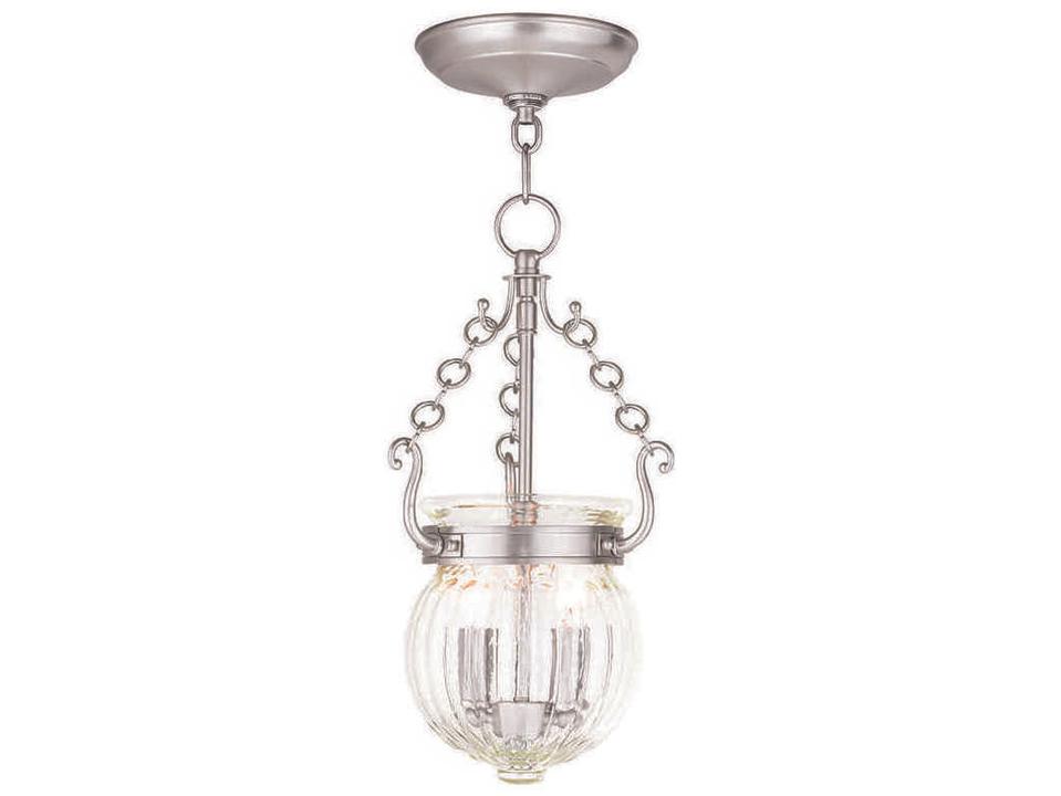 2-Light Everett Chandelier in Brushed Nickel with Clear Melon Glass
