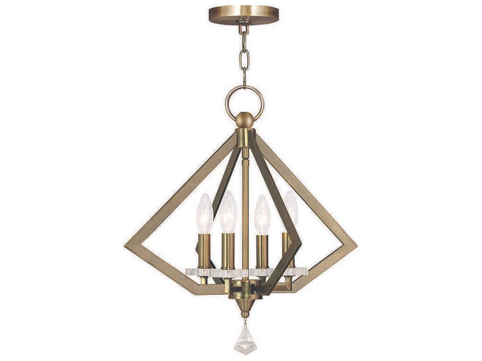 Diamond 4-Light Antique Brass Crystal Candelabra Chandelier