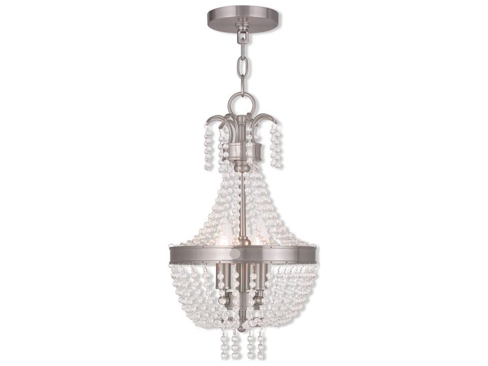 3-Light Valentina Crystal Candelabra Chandelier in Brushed Nickel