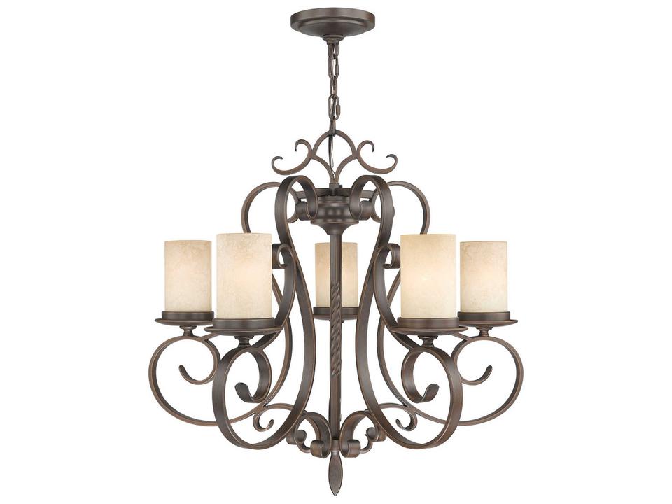 5-Light Millburn Manor Chandelier in Imperial Bronze with Vintage Scavo Glass