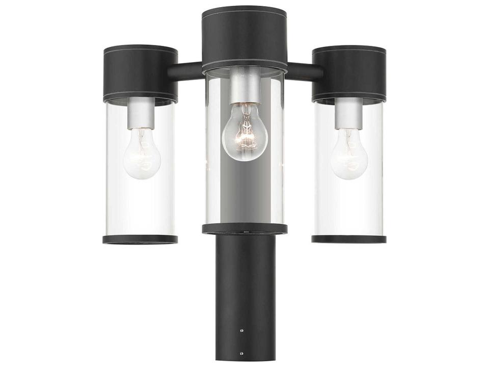 Atlantic 3-Light Outdoor Post Light in Textured Black with Antique Silver
