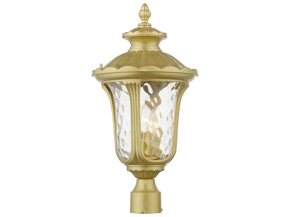 Oxford 3-Light Outdoor Post Light in Soft Gold with Water Glass