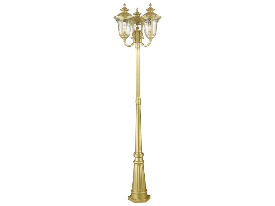 Oxford 3-Light Outdoor Post Light in Soft Gold with Clear Water Glass