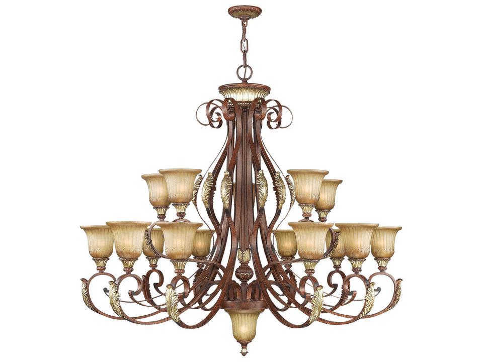Villa Verona 16-Light Tiered Chandelier in Verona Bronze with Aged Gold Leaf