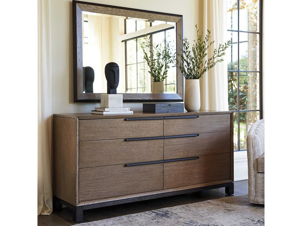 Zanzibar 6-Drawers Brown Double Dresser with Wall Mirror Set