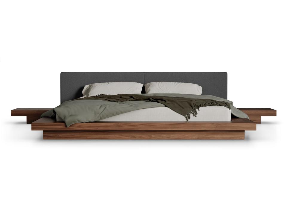 Luxcor Modluxe Akanji King Bed in Soft Carbon Fabric and Wenge