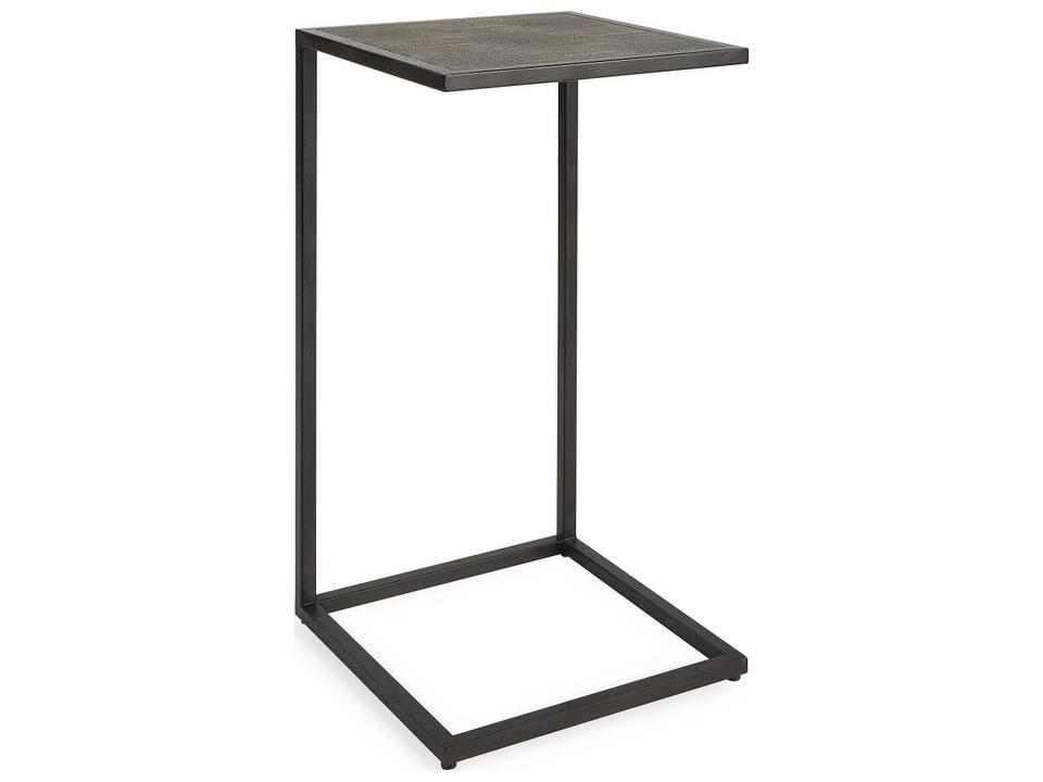 Illumination Square Faux Leather Antique Black Gray End Table
