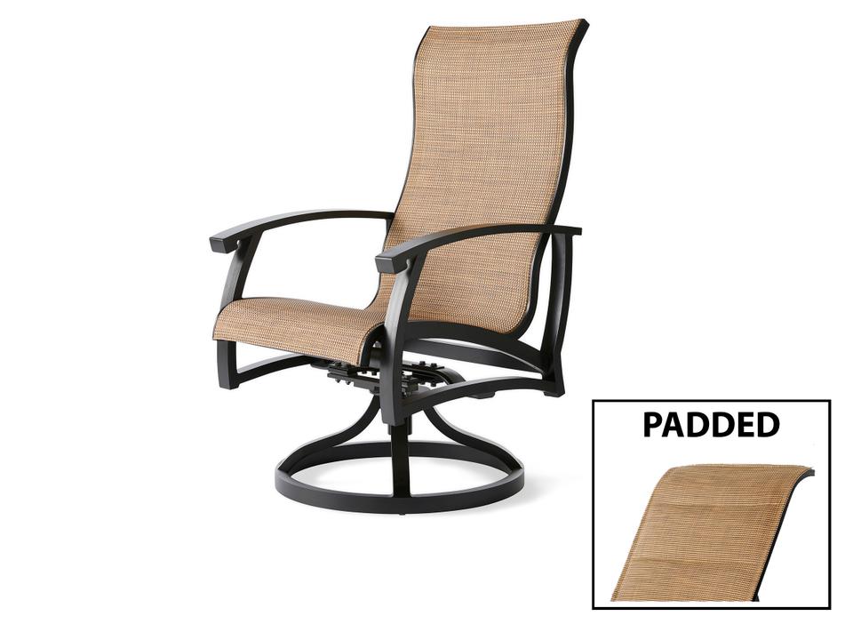 Georgetown Padded Sling Aluminum Swivel Rocking Dining Arm Chair