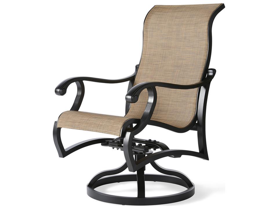 Volare Sling Cast Aluminum Swivel Rocker Dining Armchair
