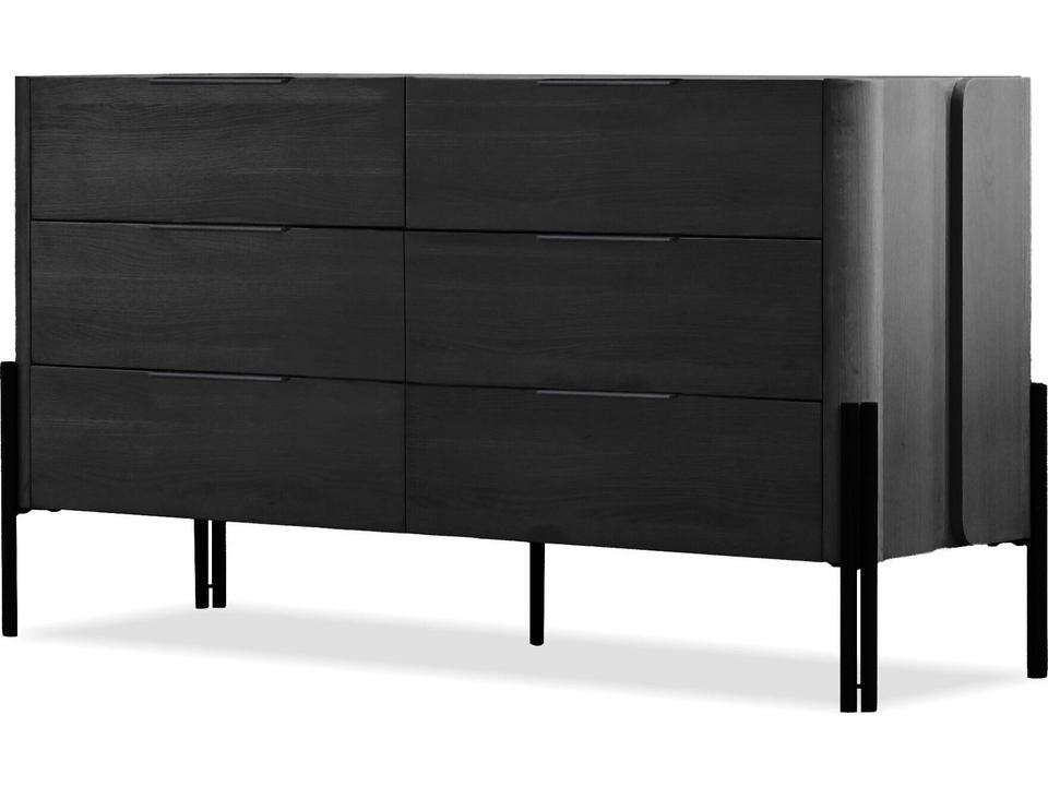 Nori 6-Drawers Black Oak Wood Double Dresser