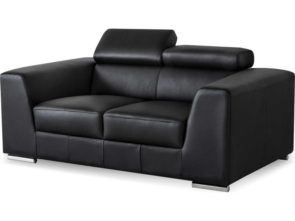 Icon Black Leather Loveseat with Adjustable Headrests