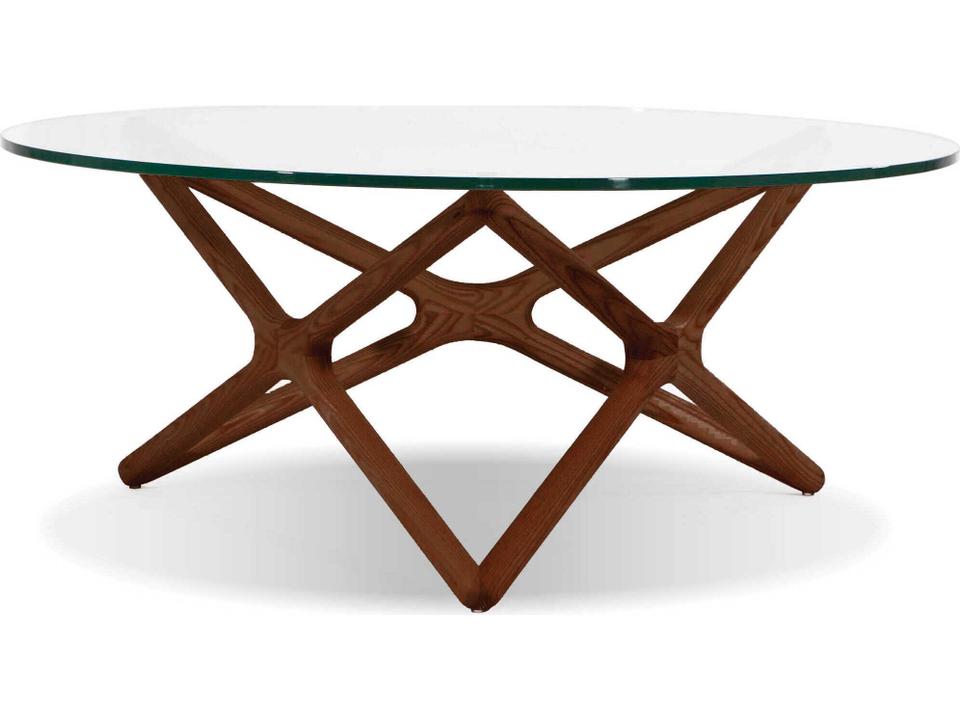 Quasar Round Glass Stained Walnut Coffee Table