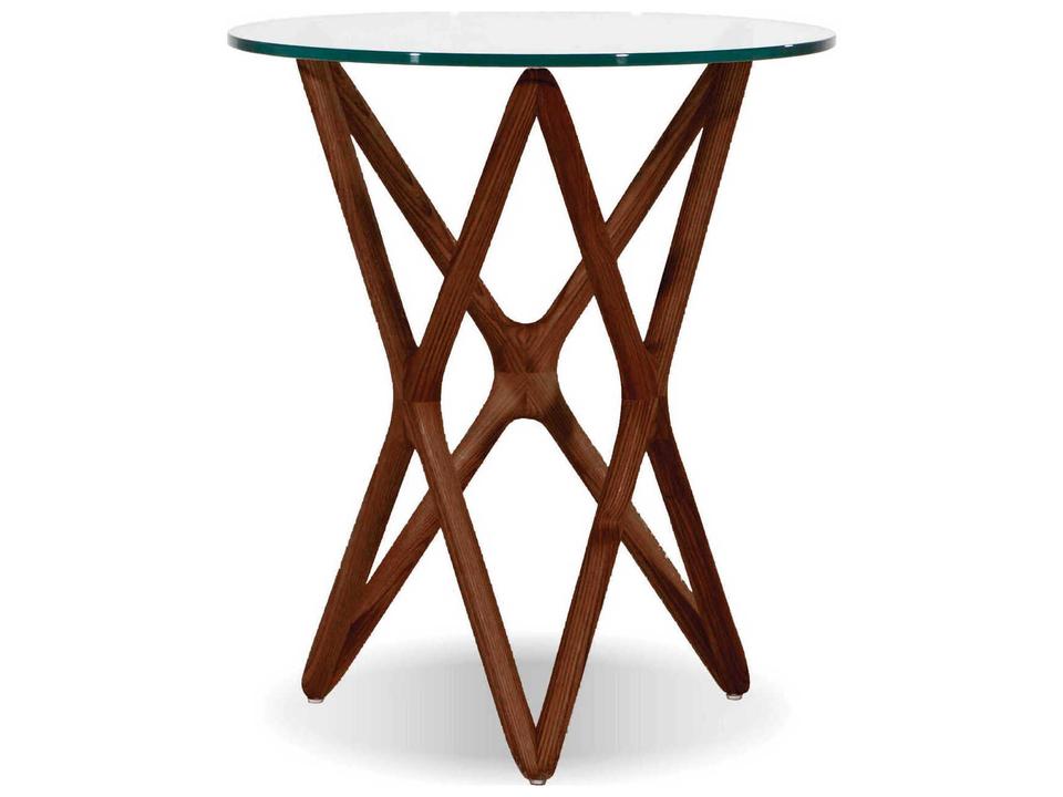Quasar Round Glass Stained Walnut End Table
