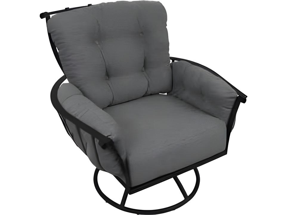 Vinings Wrought Iron Swivel Rocker Outdoor Lounge Chair with Cushions
