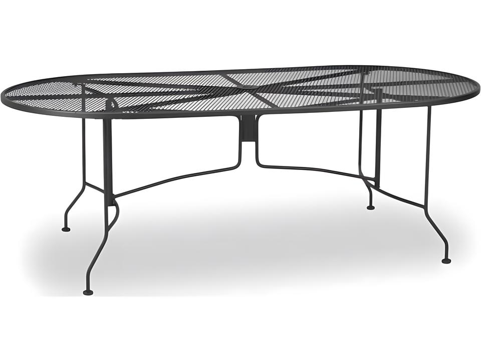 Mesh Wrought Iron Oval Dining Table with Umbrella Hole