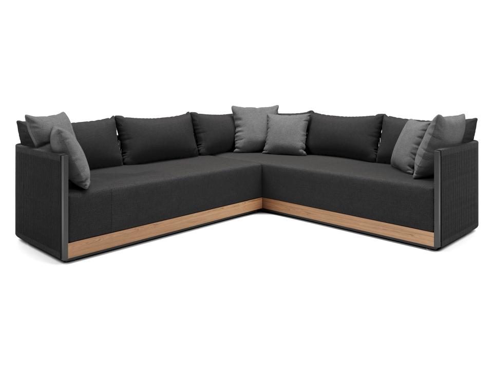 Haukland Cushions In Peppercorn Fabric, Body Black Cord, Base Teak Wood,structure Aluminum Fabric Cushion Sofa