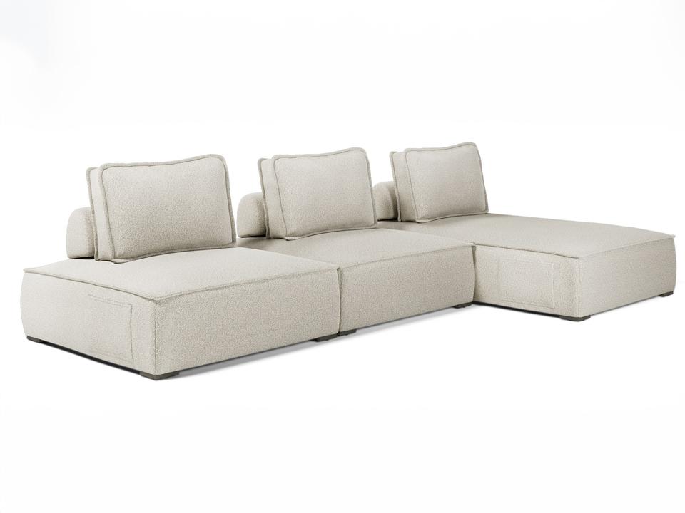 Bahia Aluminum Right Facing 3-Piece Modular Sofa with Greige Fabric