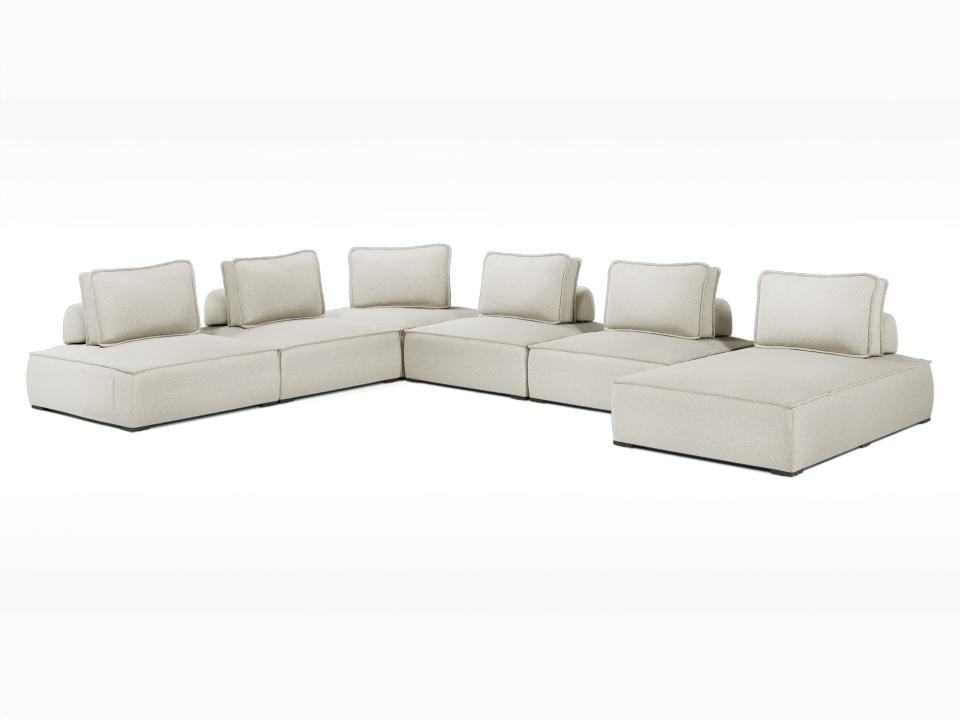 Bahia 6-Piece Right Facing Modular Sofa with Textured Greige Fabric