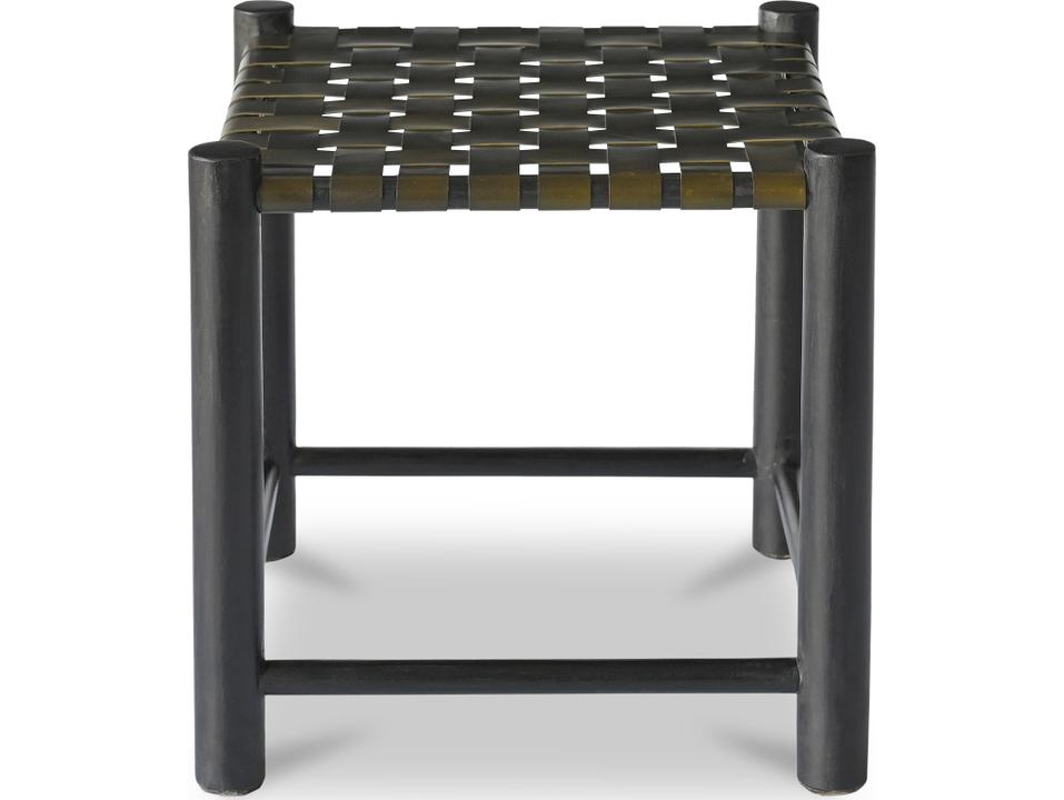 Selby Black Leather Accent Stool with Solid Mango Wood Frame