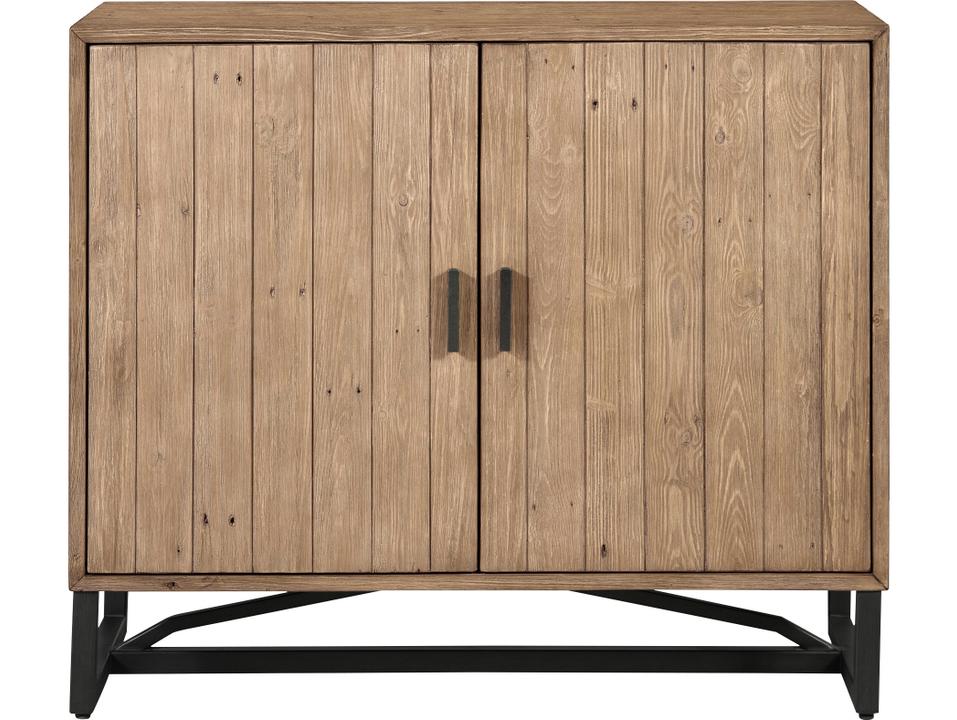 Sierra 2-Door Pine Wood Accent Chest in Natural Brown and Black