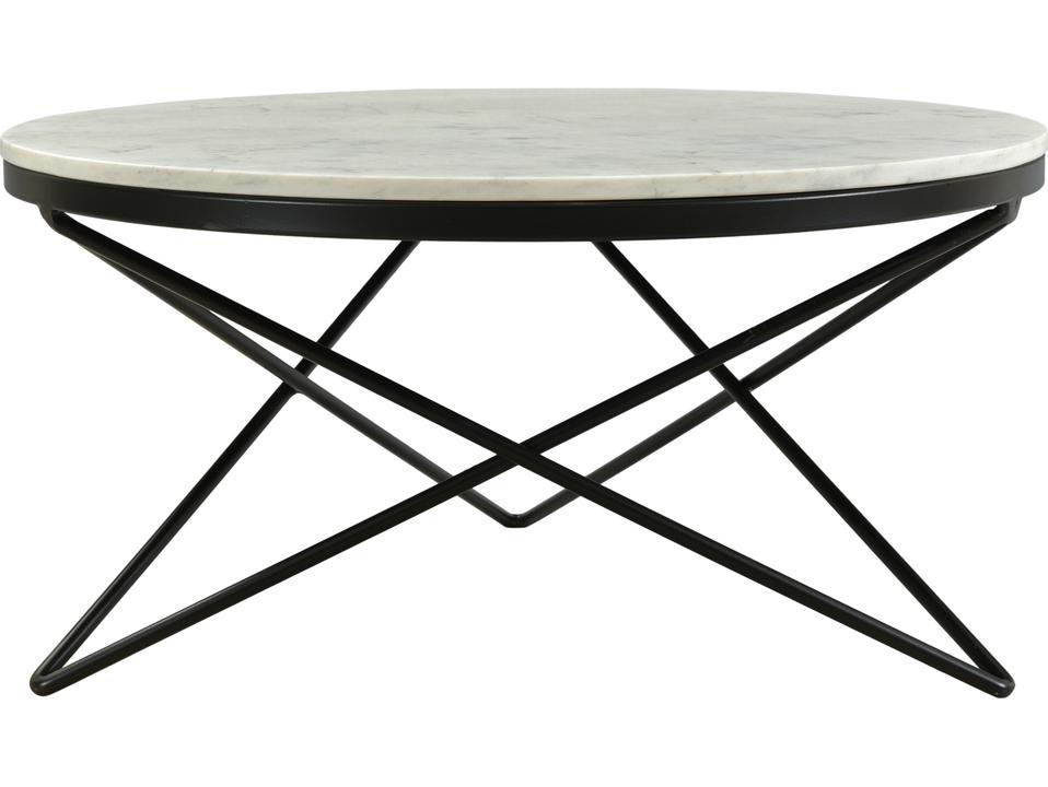Haley Round Coffee Table in White Marble and Black Iron