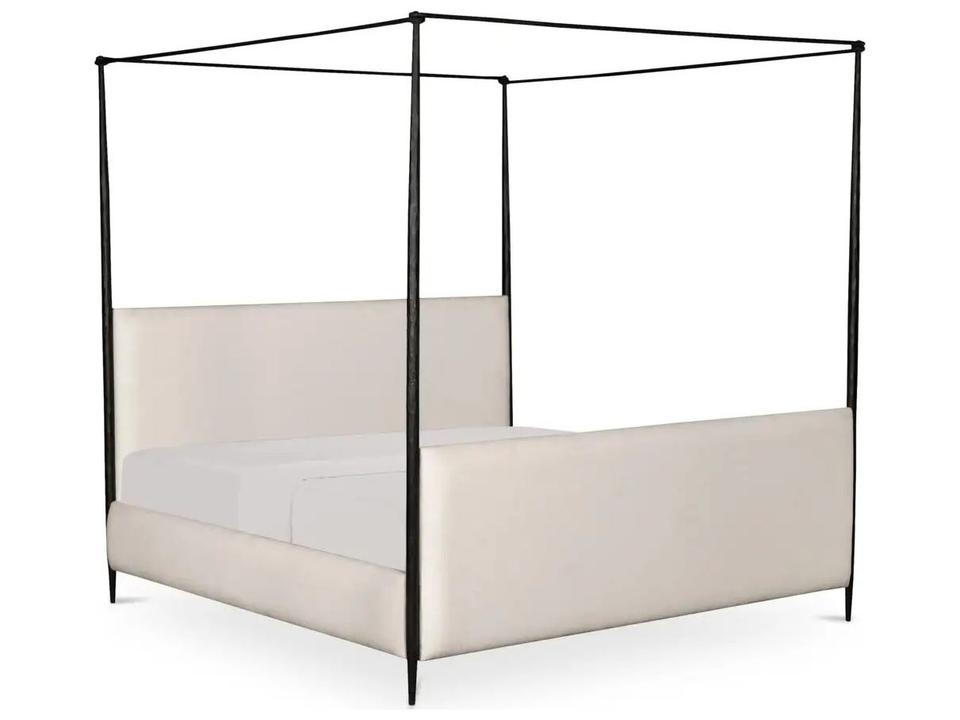 Viola Beige Black Upholstered Queen Canopy Bed