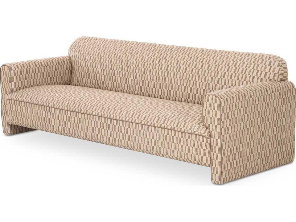 Leo 3-Seat Upholstered Sofa in Taupe Polyester with Tonal Piping