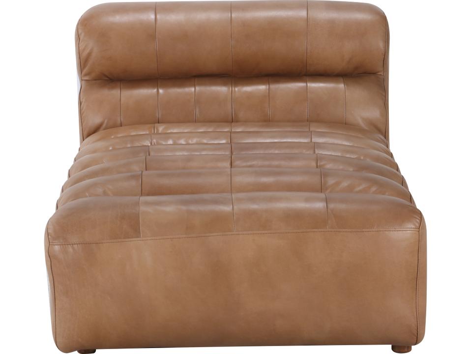 Ramsay Channel Tufted Leather Chaise Lounge in Tan