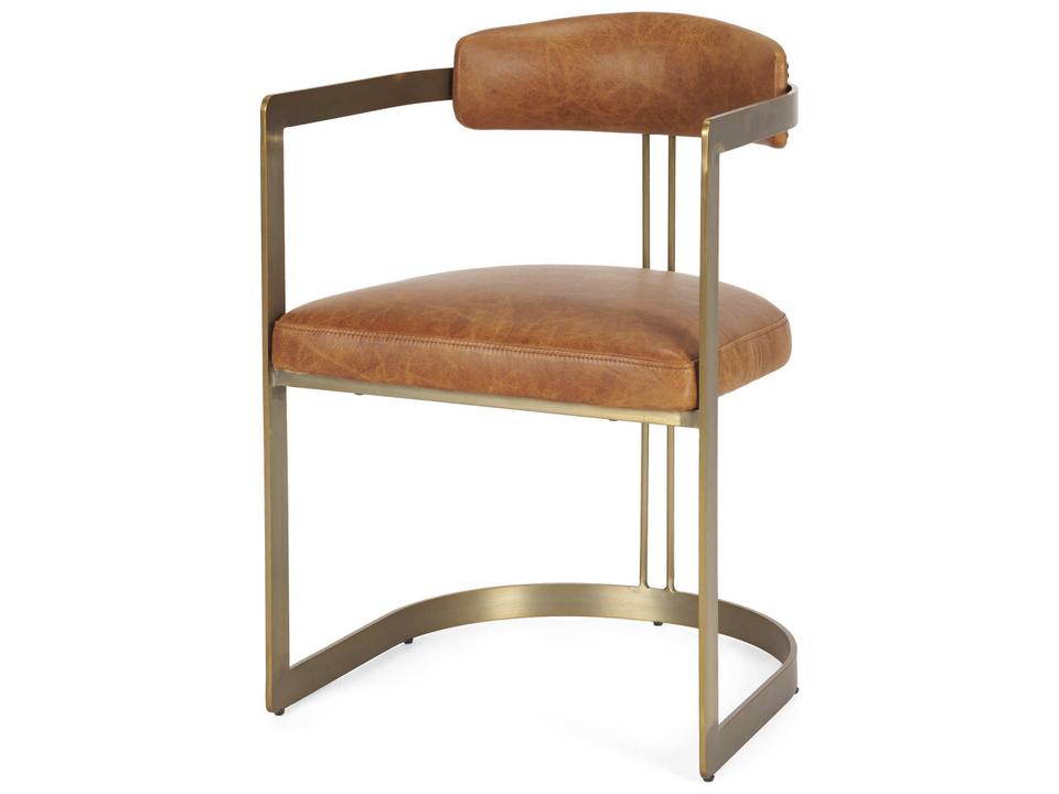Hollyfield Brown Top Grain Leather Dining Armchair with Gold Iron Frame