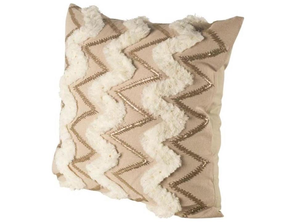 Duston II 22 x 22 Tan and White Zig Zag Decorative Pillow Cover