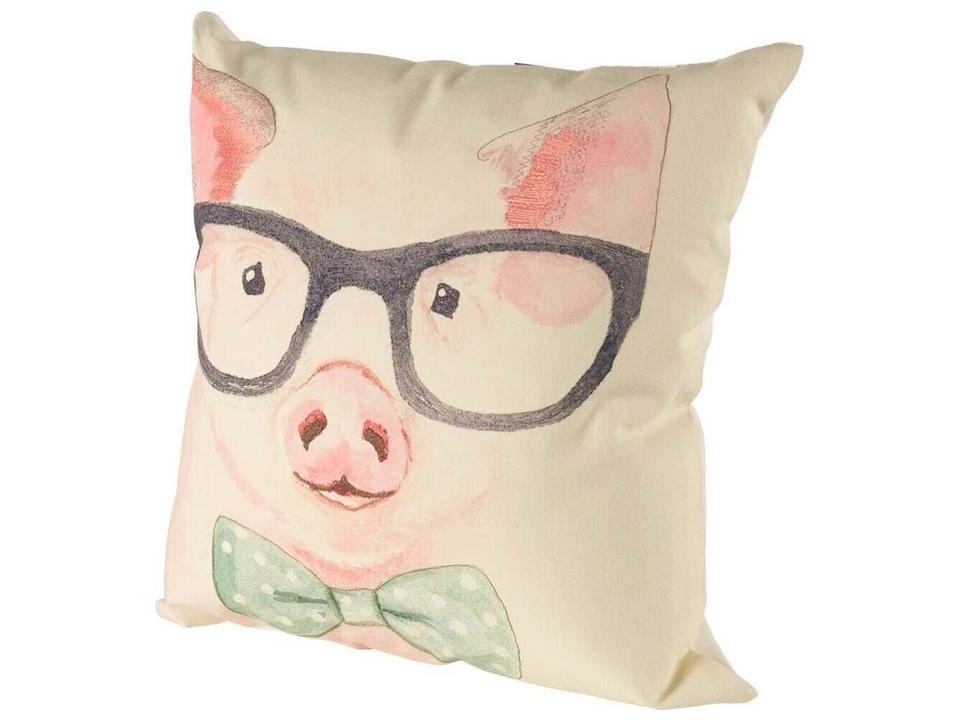Gunther 18 x 18 Pink Pig with Glasses Decorative Pillow Cover