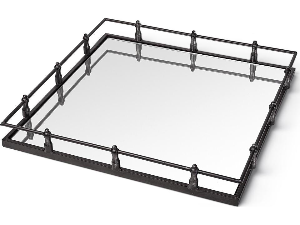 Christa 22L x 22W Black Metal Mirrored Base Square Tray