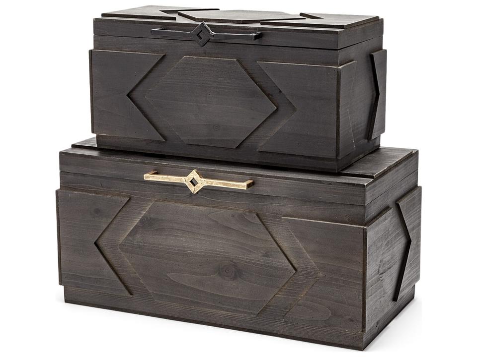 Cassia Set of 2 Brown Wooden Boxes