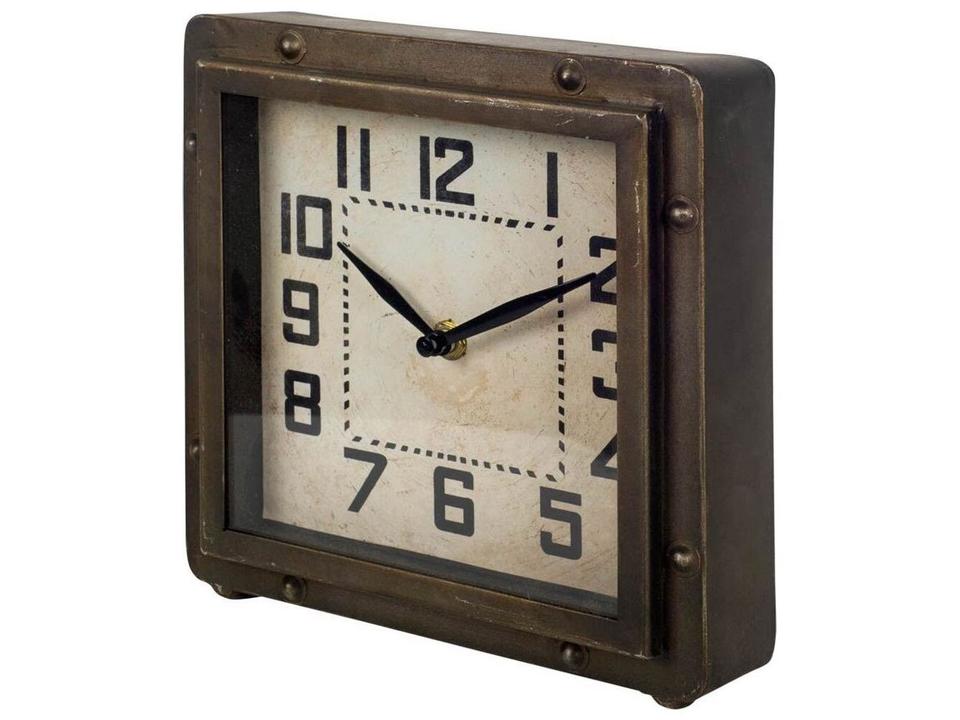 Redding Industrial Bronze Toned Metal Square Table Clock