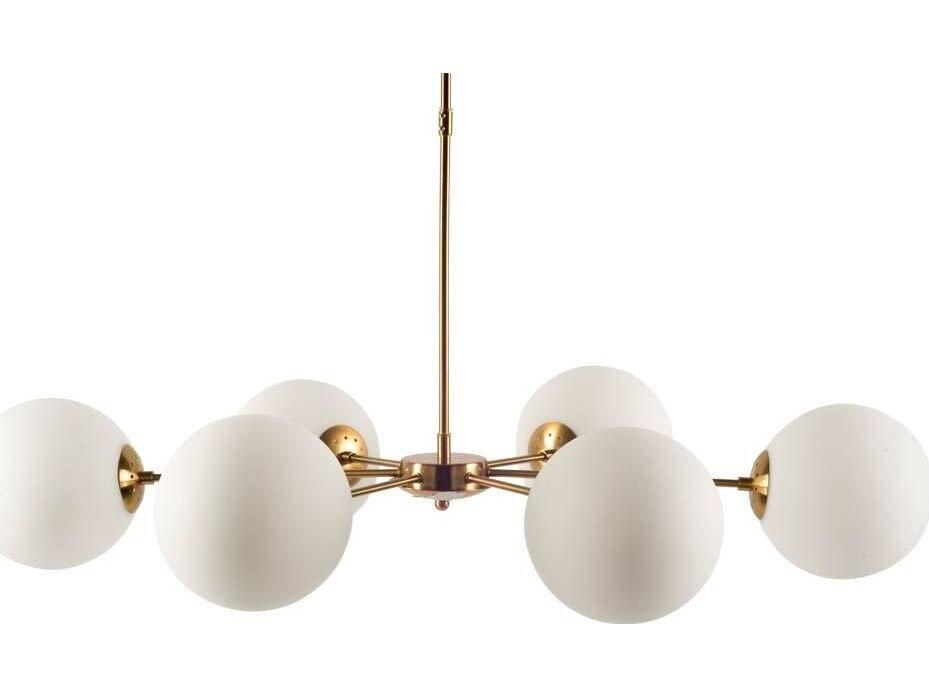 Lahey (28.3"Lx 44"Wx21"H) Gold Multi-Arm w/ Frosted Glass Globe Six Bulb Chandelier
