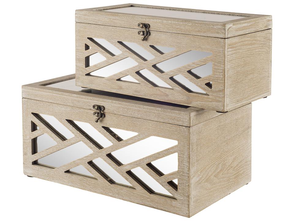 Tiffany (Set of 2) Off-White Wooden W/ Mirror Inlay Chevron Boxes