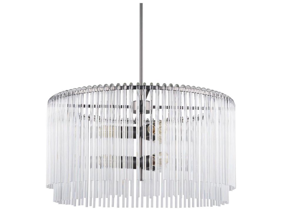 Anna (26"x14") Hanging Gun-Metal w/ Clear Glass Rods Six Bulb Chandelier
